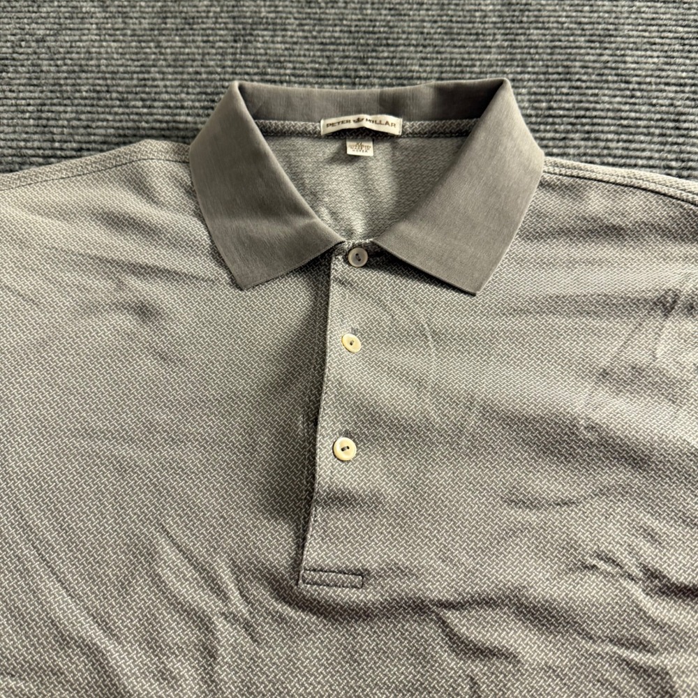 Peter Millar Mens XL Grey Geometric Micro Pattern Short Sleeve Polo Shirt Golf - Picture 2 of 7